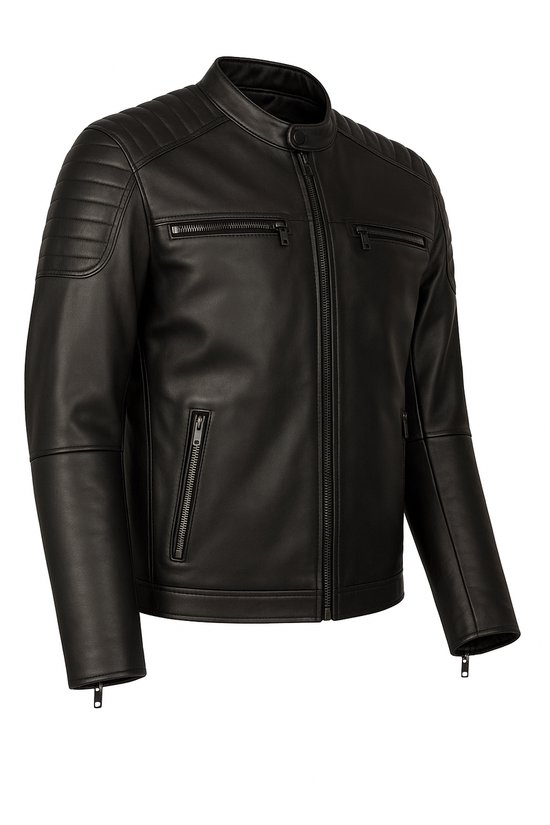 Veste En Cuir Noir Bomber - Taille M - Style Motard Léger - Occasion Très Bon État