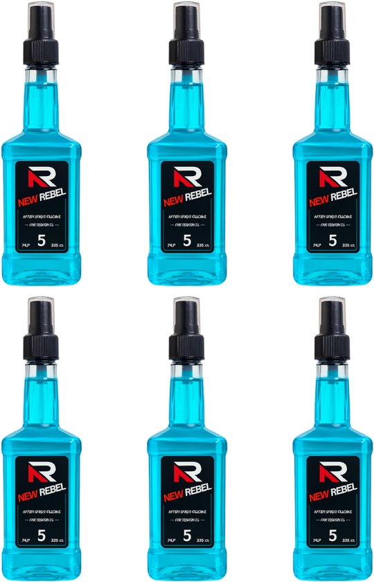 New Rebel After Shave Cologne Nr. 5 – 6 x 350 ml – Fris & Mannelijk – Verkoelend & Kalmerend – Professionele Aftershave Heren
