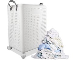 Opvouwbare wasmand met wielen - ruimtebesparend - 1 stuk - kunststof - 50 x 37,7 x 31 cm