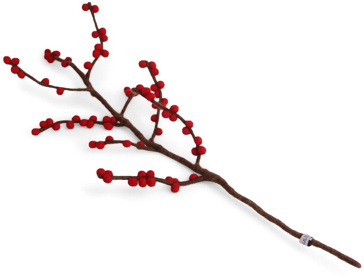 Rode bessentakken - Herfstdecoratie - 1 stuk - 100% scheerwol