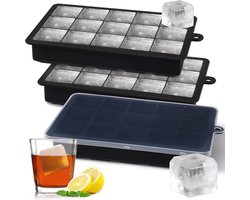 Ijsblokjesvorm - 3 Pack Ijsblokjesvorm met Deksel - Groot - Ijsblokjesvorm BPA vrij - Stapelbaar - Premium Silicone Ice Cube Trays Ijsbakken - Ijsblokjesvorm langwerpig - voor Diepvries Bier Cocktail Whisky - Zwart