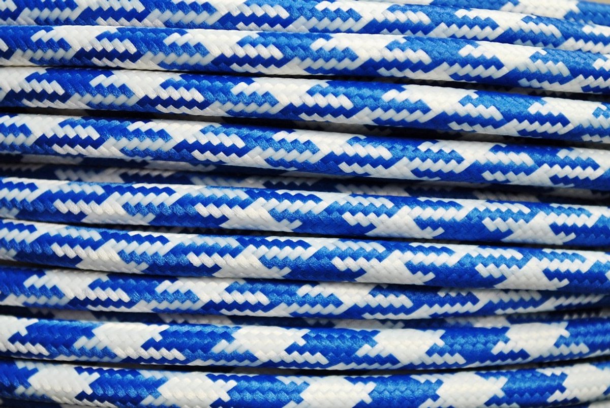 Textielstroomkabel 2x0,75mm² wit-koningsblauw ster