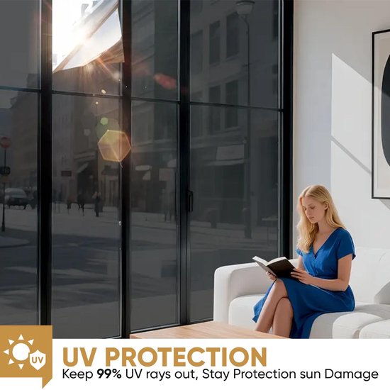 ZIA’S & CO-Raamfolie HR++45x300cm-Zonwerend & Isolerend-Anti inkijk-Statisch-Zwart/Zilver met Speigeleffect-Inclusief Rakel