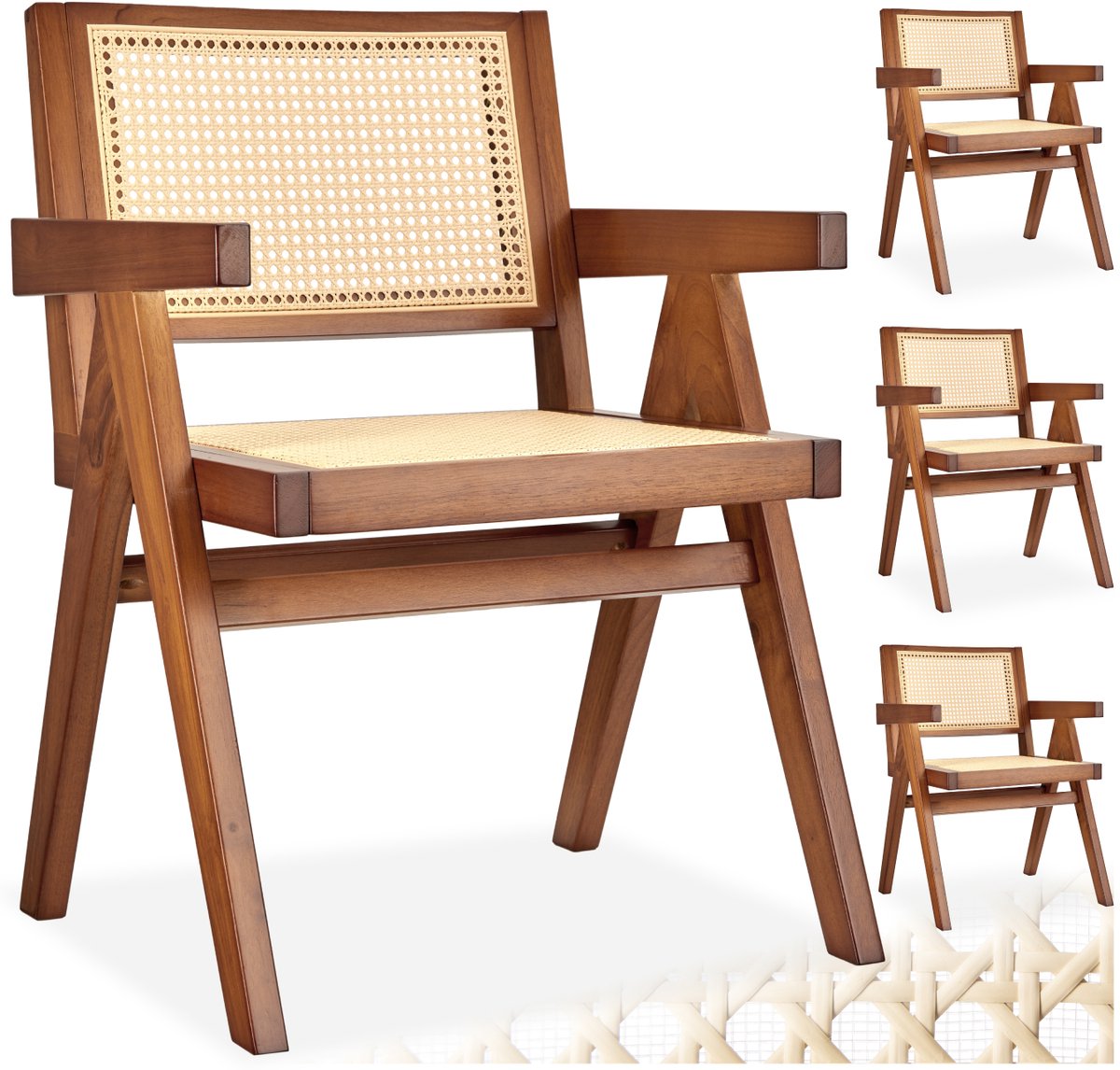 tectake® Houten Stoel Lizzy met Armleuning - Donker Eiken - Set van 4 Eetkamerstoelen met