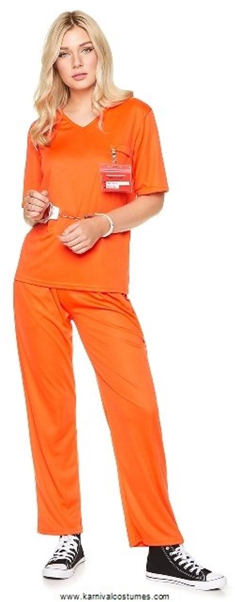 Karnival Costumes Oranje Gevangene Halloween Kostuum Dames Halloween Kostuum Volwassenen Carnavalskleding Dames Carnaval - Polyester - Maat M - 3-Delig Broek/Top/Id Badge