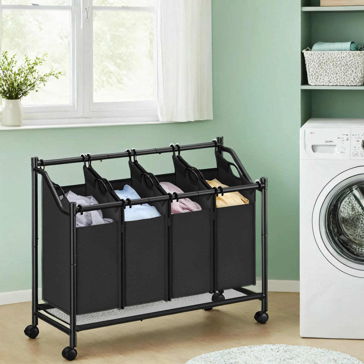 Wasmand - Met Wielen - 4 x 45 L - Inktzwart