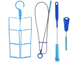 4-in-1 waterzak reinigingsset, inclusief flexibele lange borstel, kleine borstel, grote borstel en opvouwbare droogrek, geschikt voor gebruik buitenshuis.