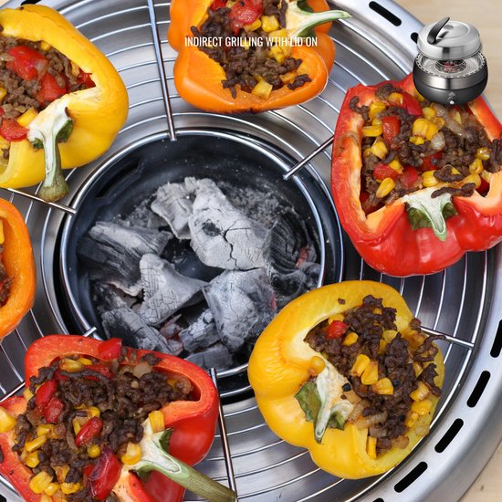 BBQ2GO SET2025 - Rookvrije Houtskool Tafelbarbecue - Direct en Indirect grillen en smoken, GRATIS Pizzaset & Draagtas - Ø30cm van Merkloos — afbeelding 4