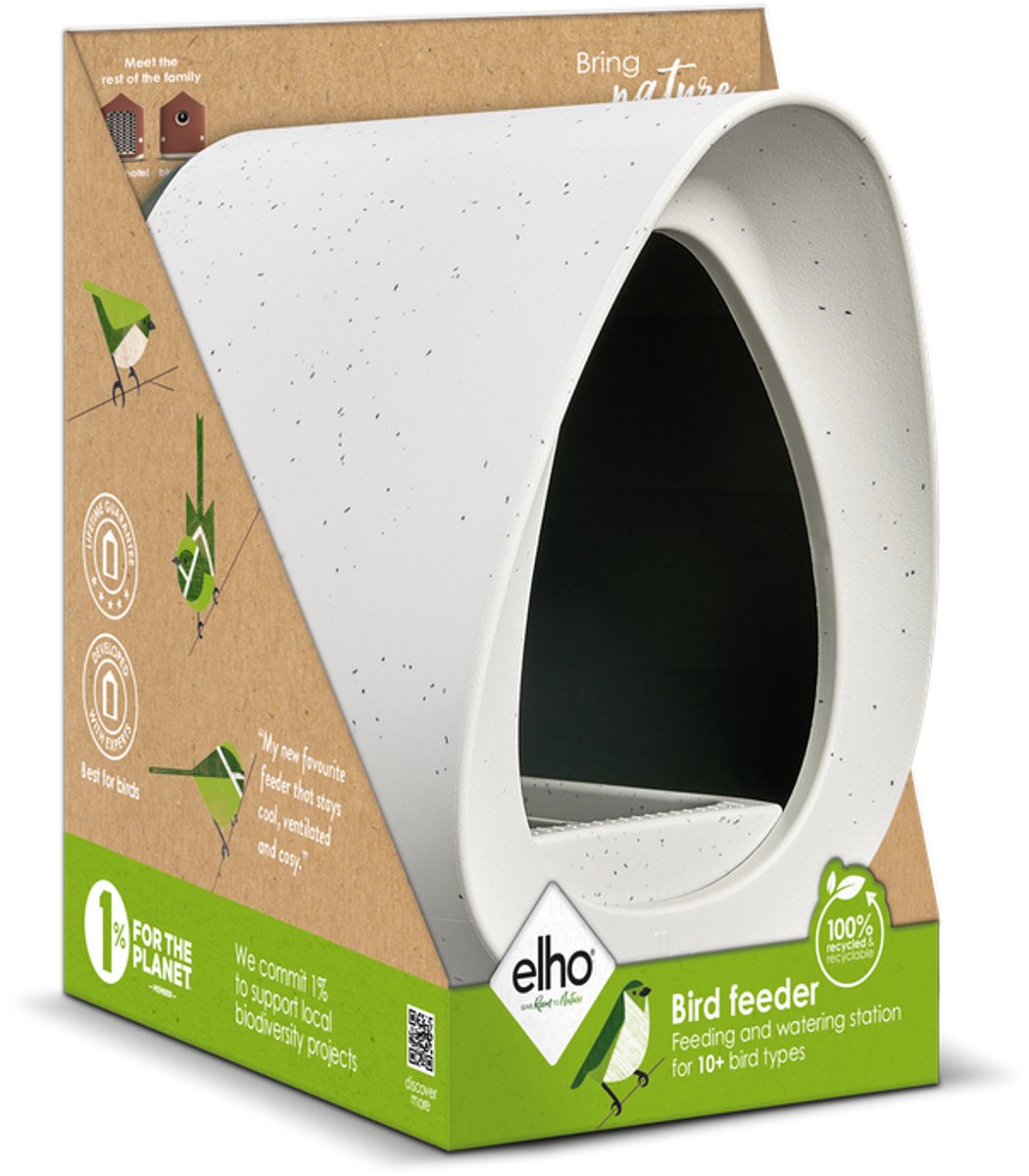 Elho Essential Bird Feeder 18cm - Vogelvoederhuisje en Vogelbadje - 100% Gerecycled Plastic - L18 x B21.1 x H23 cm - Fibrous grey