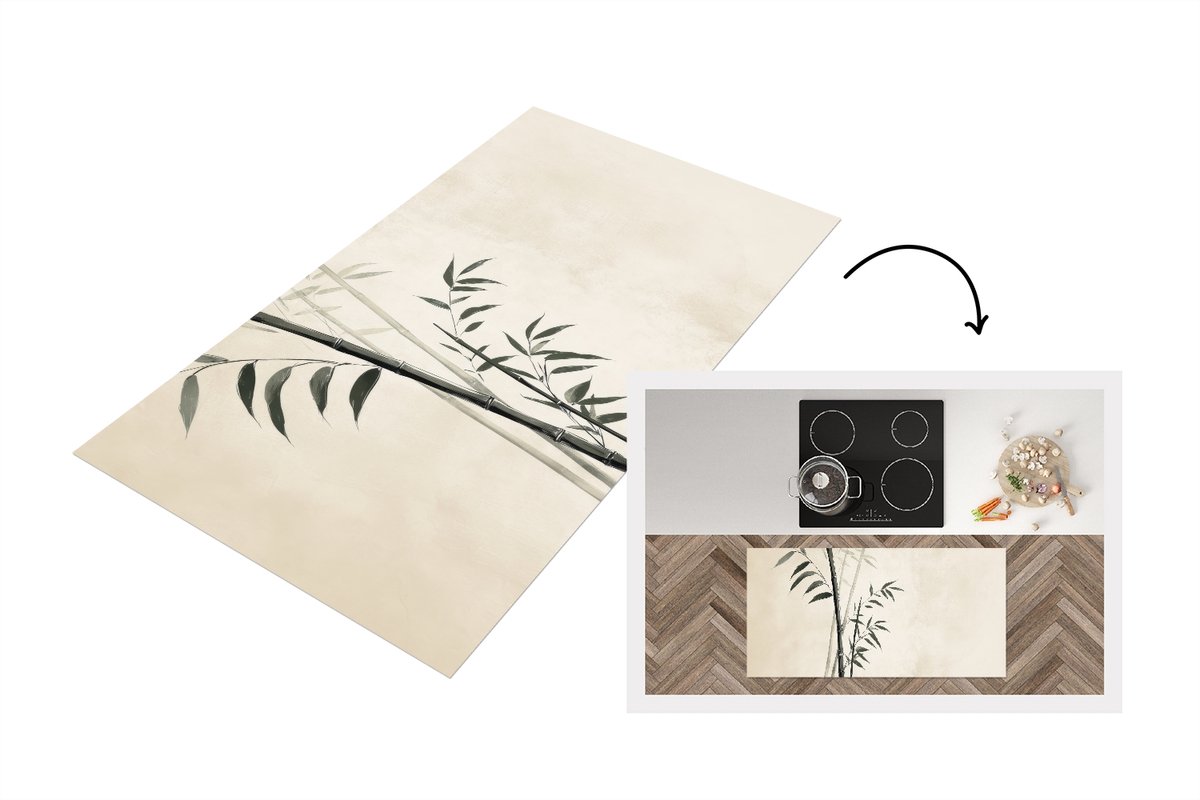 KitchenYeah Keukenloper 120x60 cm - Keukenmat vinyl Japandi - Bamboe - Beige - Keukenmatten loper - Keuken vloerkleed tapijt