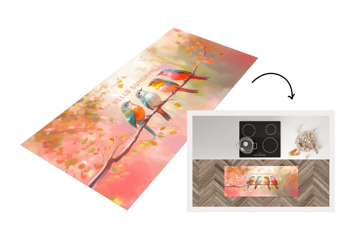 KitchenYeah Keukenloper 120x50 cm - Keukenmat vinyl Vogels - Tak - Quote - Roze - Keukenmatten loper - Keuken vloerkleed tapijt Vogels - Hello Sunshine
