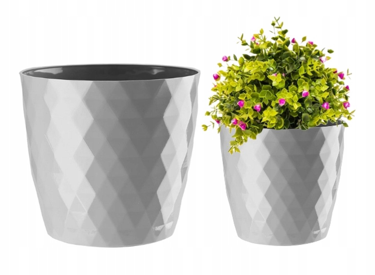 Galicja Cristal Serie - Bloempot - 20x18,5 cm - Grijs - Kunststof - Diamenteffect