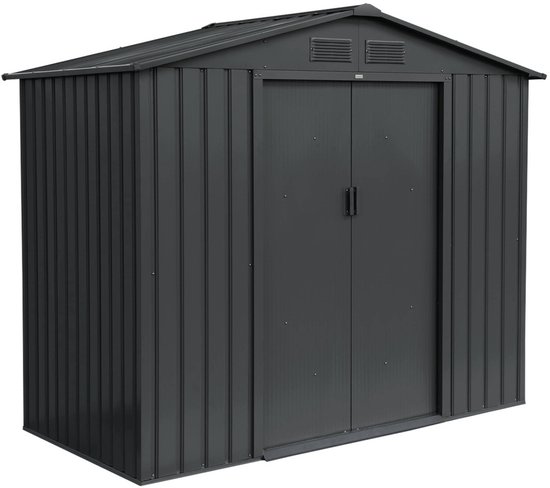 sweeek - Abri de jardin en métal - woodland, 2,71 m² anthracite - remise à outils avec doubles portes coulissantes, kit de montage au sol inclus, l 213 x p 131 x h 185 cm