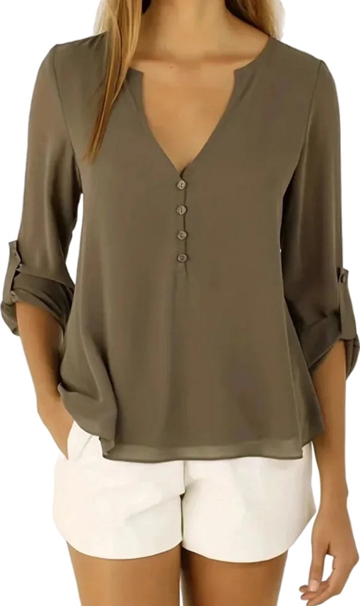 Design Shirt Dames - Groen - Open Hals - Blouse - Groen