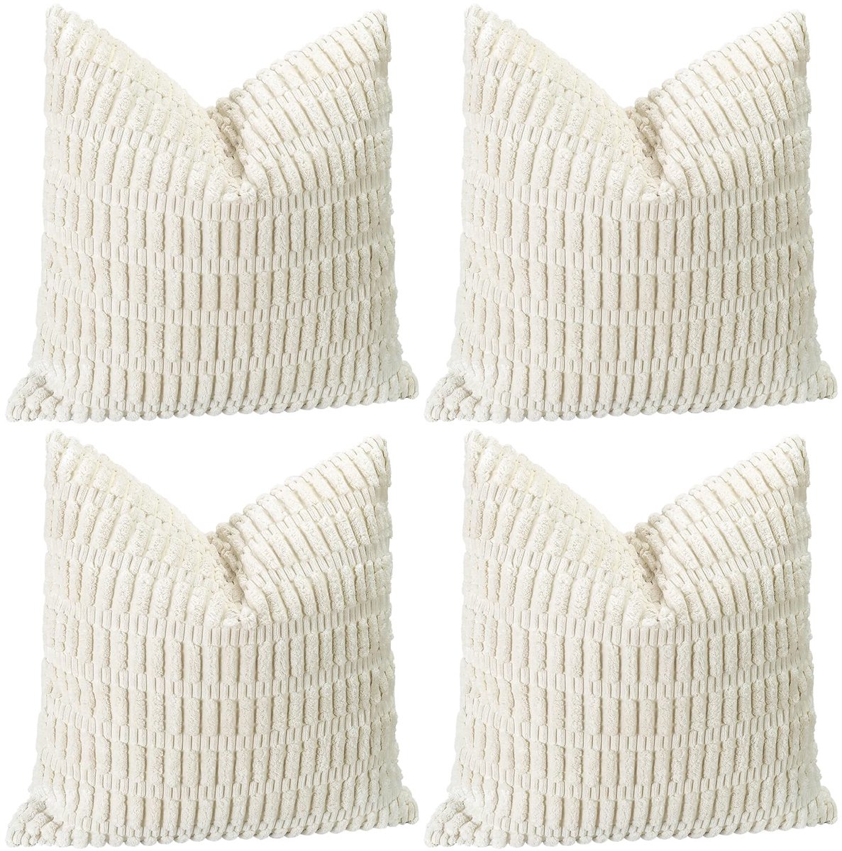 Ibenzoa Zachte en Elegante Set van 4 Corduroy Kussenslopen voor Sfeervolle Decoratie in Huis Creme