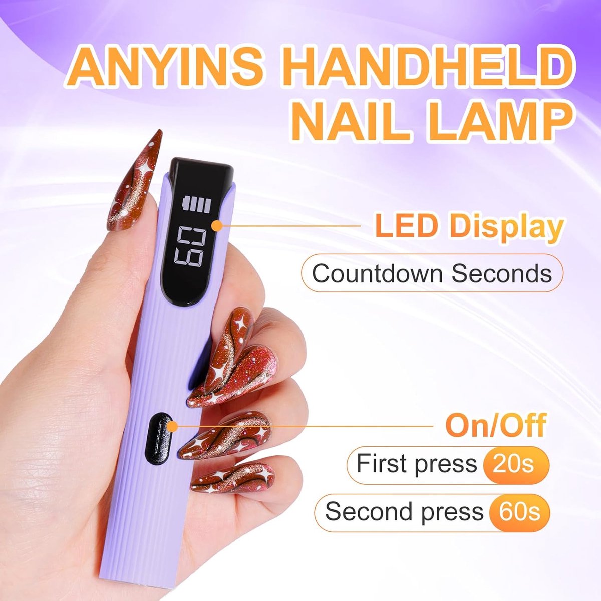 Draagbare UV-lamp voor gelnagels, paarse mini-UV-lamp voor nagels, draadloze nagellamp, oplaadbaar met led-display, lamp voor decoratie met strass-lijm, doe-het-zelf thuis — cadeau in Verzorging - foto 3