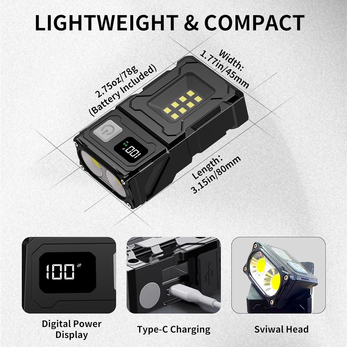 2 stuks LED-zaklamp, oplaadbaar, 800 lumen mini-werklamp, kleine EDC-zaklamp met clip aan de achterkant, magnetische zaklamp, voor noodgevallen, wandelen met de hond, werken, wandelen, kamperen — cadeau in Sport & Outdoor - foto 2