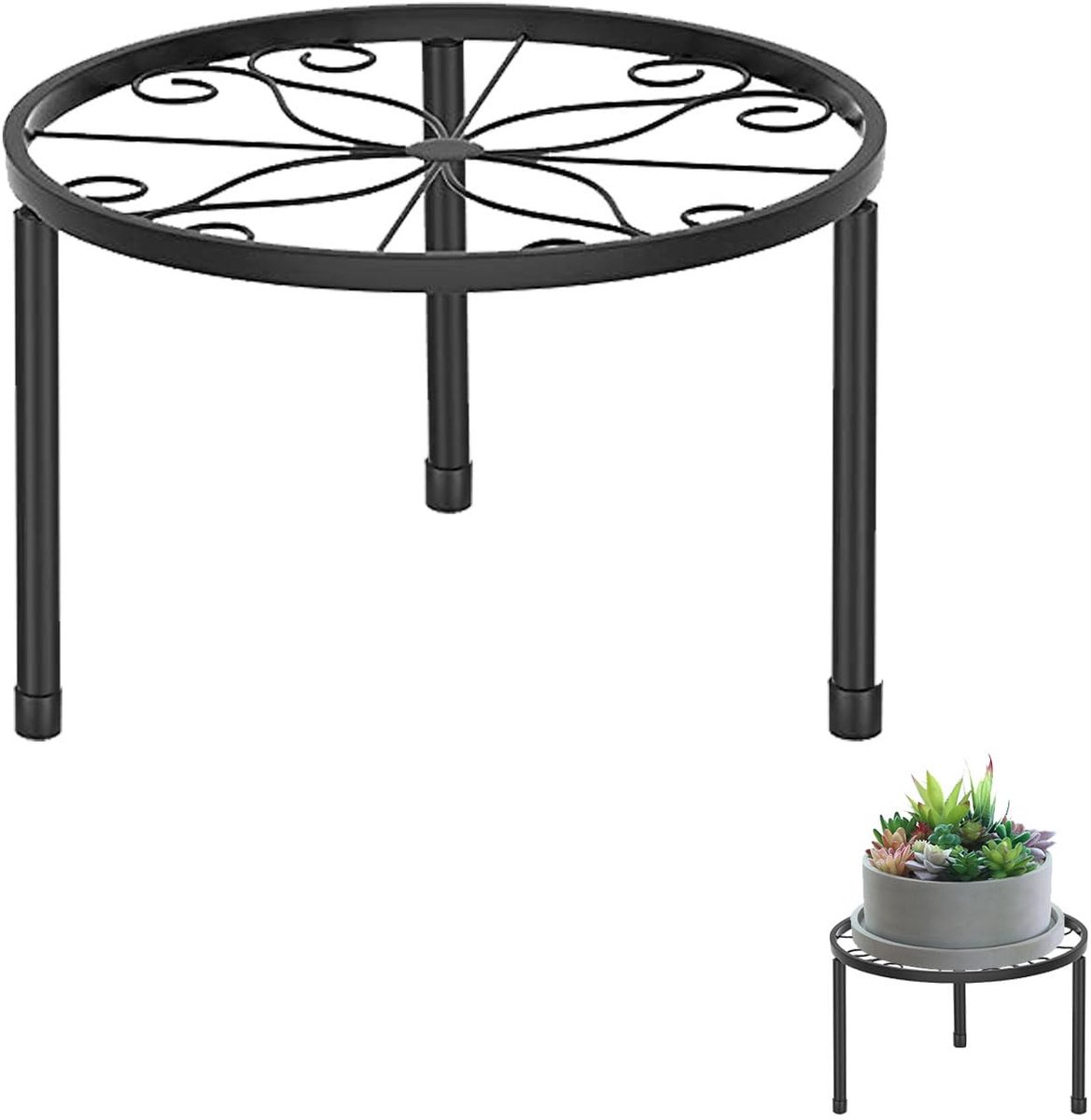 Ibenzoa® Metalen plantenstandaard met elegant ontwerp voor binnen en buiten gebruik, zwart, ruimtebesparend, 21 x 9 cm