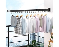 Wall Wash Rack 120 cm Extendable 3 Levels 18 Hooks and Towel Rail Folding Laundry Rack for Balcony Utility Room Bathroom Bedroom