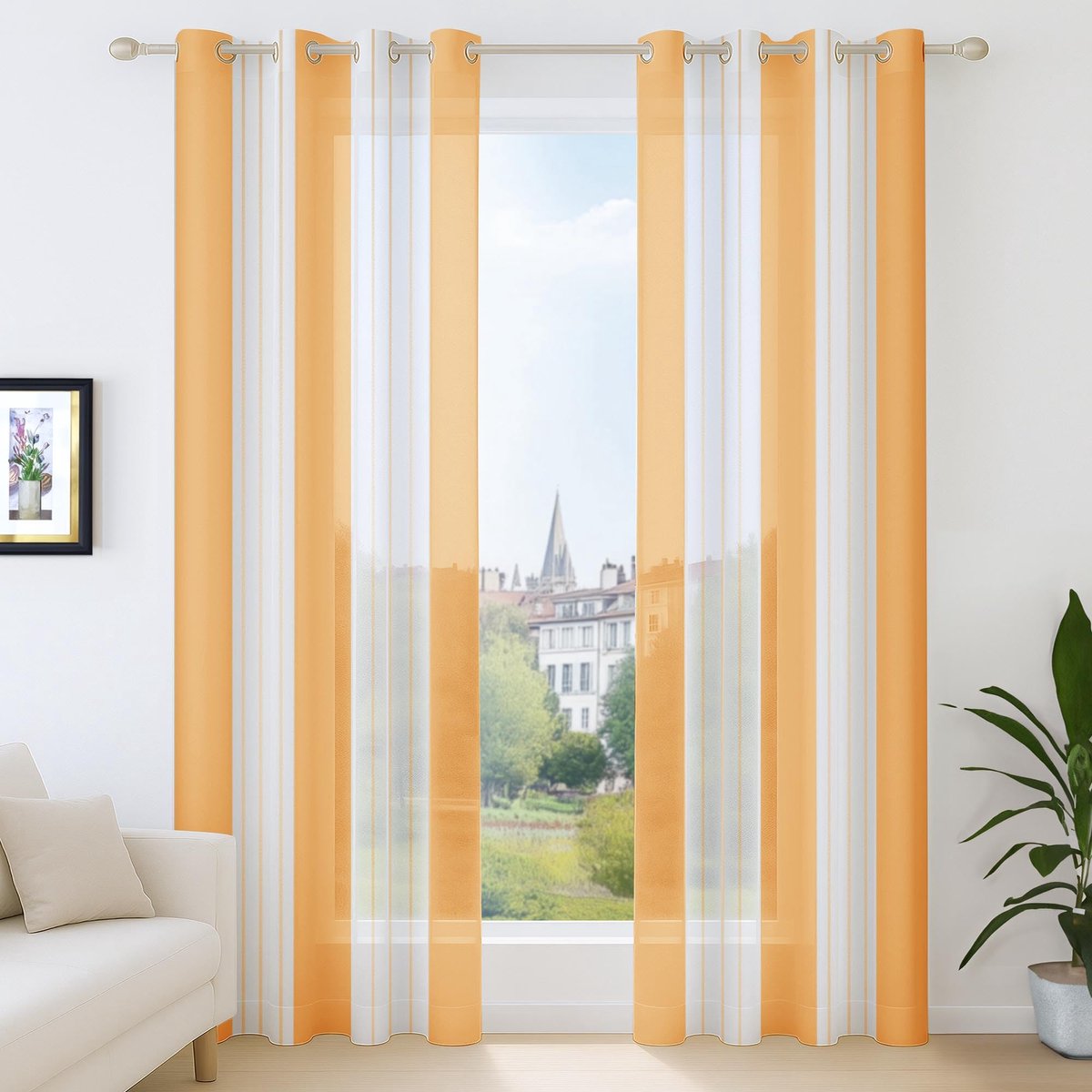 Ibenzoa® Elegante semi-transparante gordijnen met naaldstrepen in linnenlook voor sfeervolle woonkamers