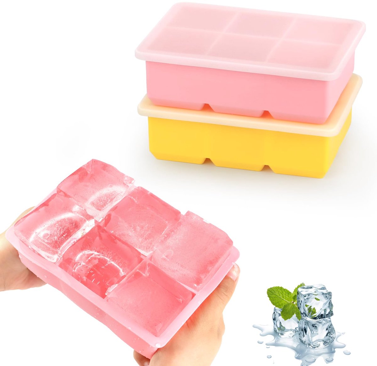 Ibenzoa® IJsblokjesvorm set met deksel voor grote ijsblokjes ideaal voor cocktails en meer
