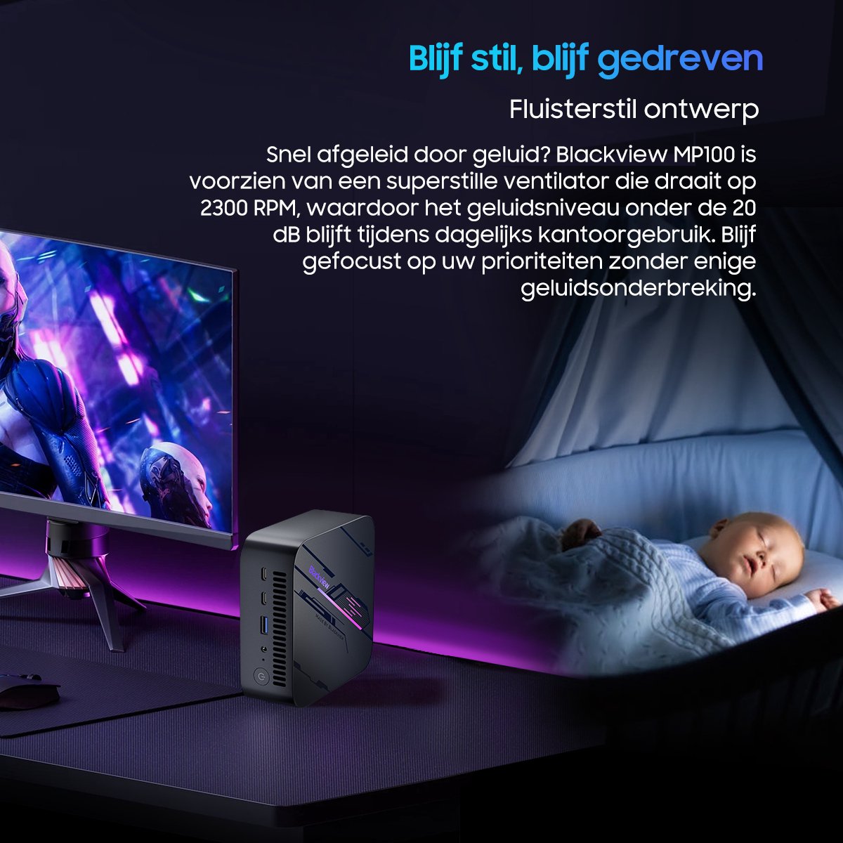 Blackview MP100 Mini PC - 16 GB LPDDR4 - 512 GB M.2 SSD - AMD Ryzen 5 7430U - Tot 4,3 GHz - Windows 11 Pro - WiFi 6 - USB 3.2 2 Type A 2.0 1 - 4K UHD - RGB-verlichting - BT 5.2 - Zwart thumbnail 4