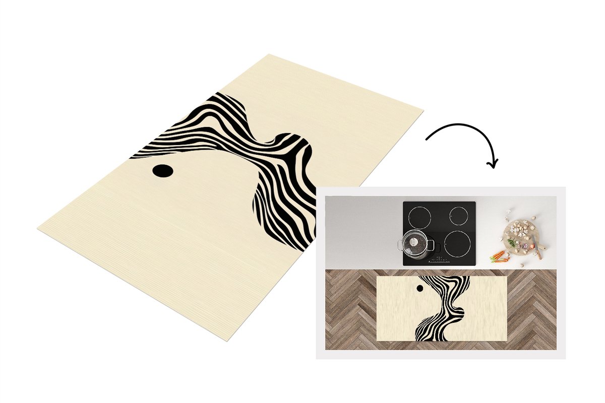 KitchenYeah Keukenloper 120x60 cm - Keukenmat vinyl Beige - Lijnen - Golvend - Abstract - Keukenmatten loper - Keuken vloerkleed tapijt