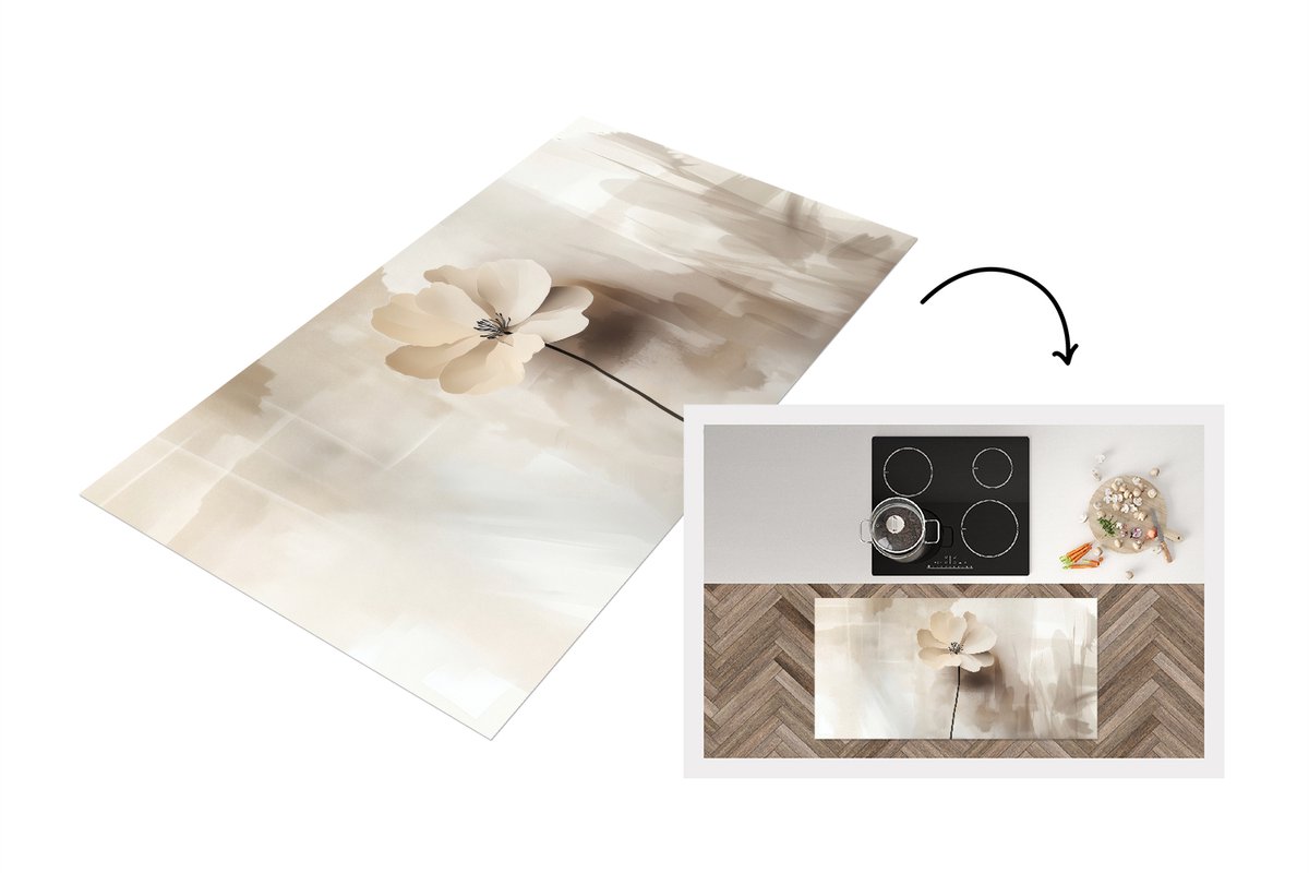 KitchenYeah Keukenloper 120x60 cm - Keukenmat vinyl Bloem - Beige - Verf - Schaduw - Keukenmatten loper - Keuken vloerkleed tapijt Bloem - Verf