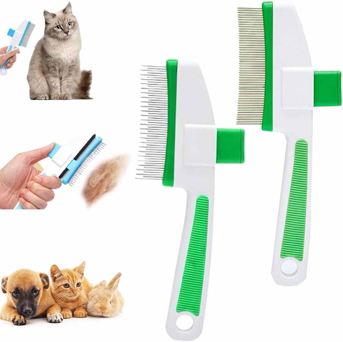 Lot De 2 Peignes Anti-puces Et Anti-poils Pour Chats Et Chiens, Brosse Pour Chat Avec