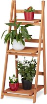 Plantenrek hout bloemenrek met 3 etages inklapbaar HBD ca. 1075 x 41 x 40 cm plantentrap bruin