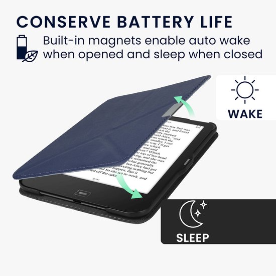 kwmobile e-reader hoesje geschikt voor Tolino Vision 1 / 2 / 3 / 4 HD hoes - Ereader flip case met standaard - E reader cover van kunstleer - In donkerblauw van Merkloos — afbeelding 5