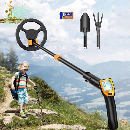 Metaaldetector voor Kinderen - Oranje en Zwart - Met LCD-scherm en geluidssignaal - Detectiespoel van 6,5 inch - Waterdicht IP68 - Sterke anti-interferentie - Verstelbaar van 66-83 cm
