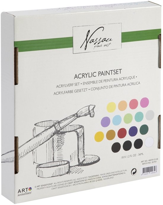 Artecho Acrylverfset - 24 kleuren, 59 ml basic acrylverf voor kunst
