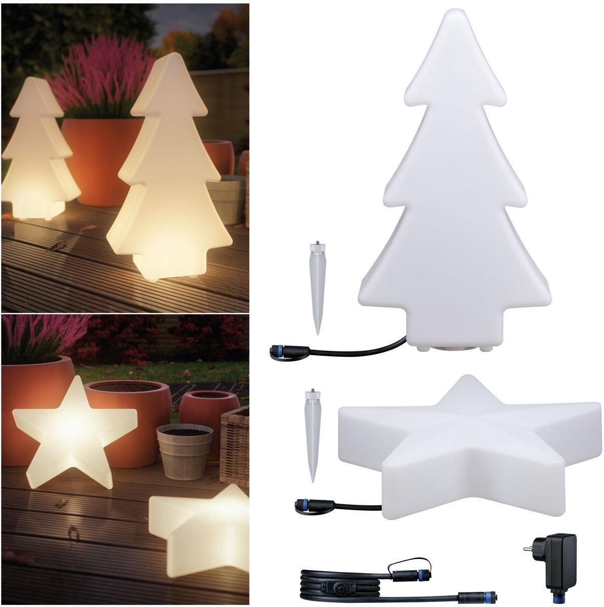 Plug & Shine Set LED-lichtobject Tree + Star IP67 3000K 2,8W Wit