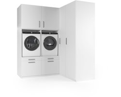 Wasophoogte® Wasmachine Kast Milan - Wasmachine verhoger - Wasmachine ombouw - 700(D)*2030(B)*2350(H) mm - Wit