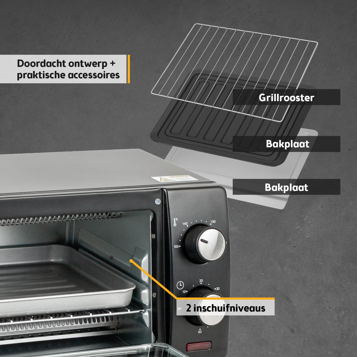 TZS First Austria Mini oven 10L - vrijstaande oven - 800W - max 230°C - Timer - Zwart – foto 7