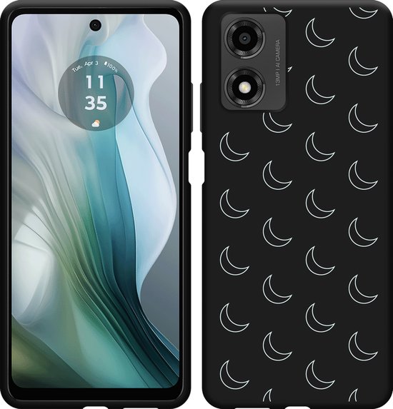 Cazy Hoesje geschikt voor Motorola Moto E14 Hoesje Siliconen Zwart - Maanpatroon II