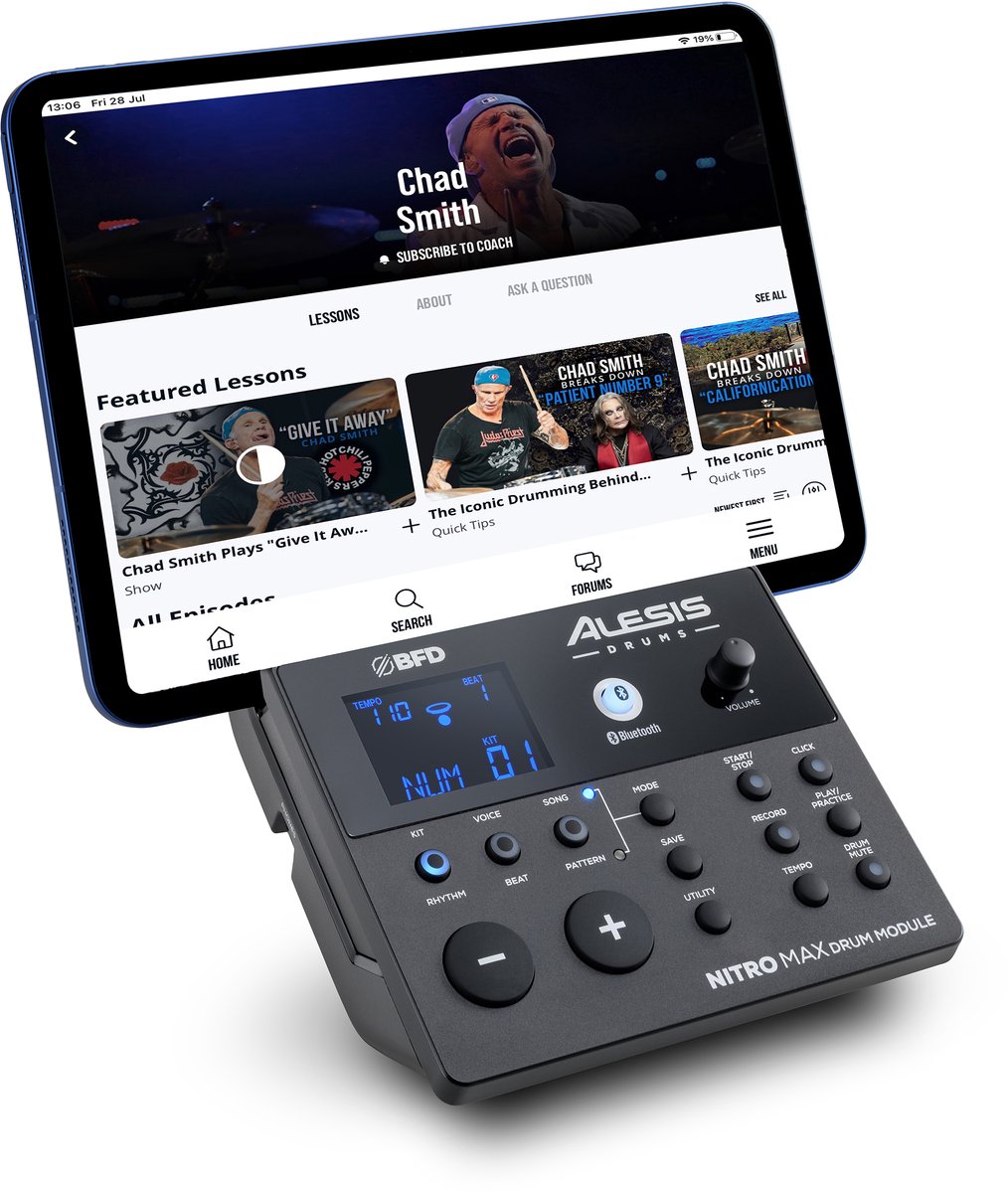 Alesis Nitro Max Kit Elektrisch Drumstel met Stille Mesh Pads, 10" Dual Zone Snare, Bluetooth, 440+ Authentieke Klanken, Drumeo, USB MIDI, Kick Pedaal thumbnail 3