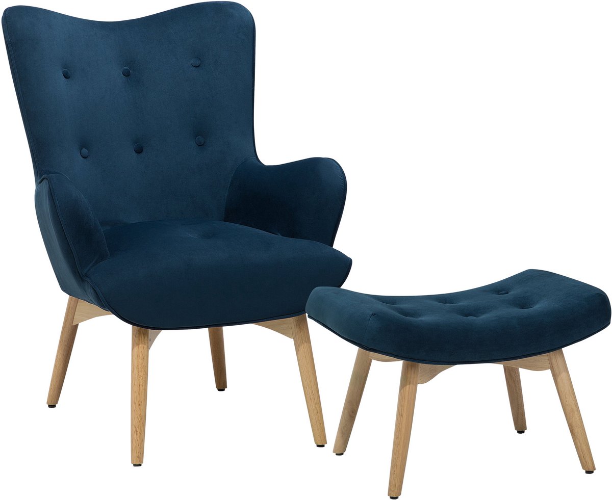VEJLE - Chesterfield fauteuil - Blauw - Polyester