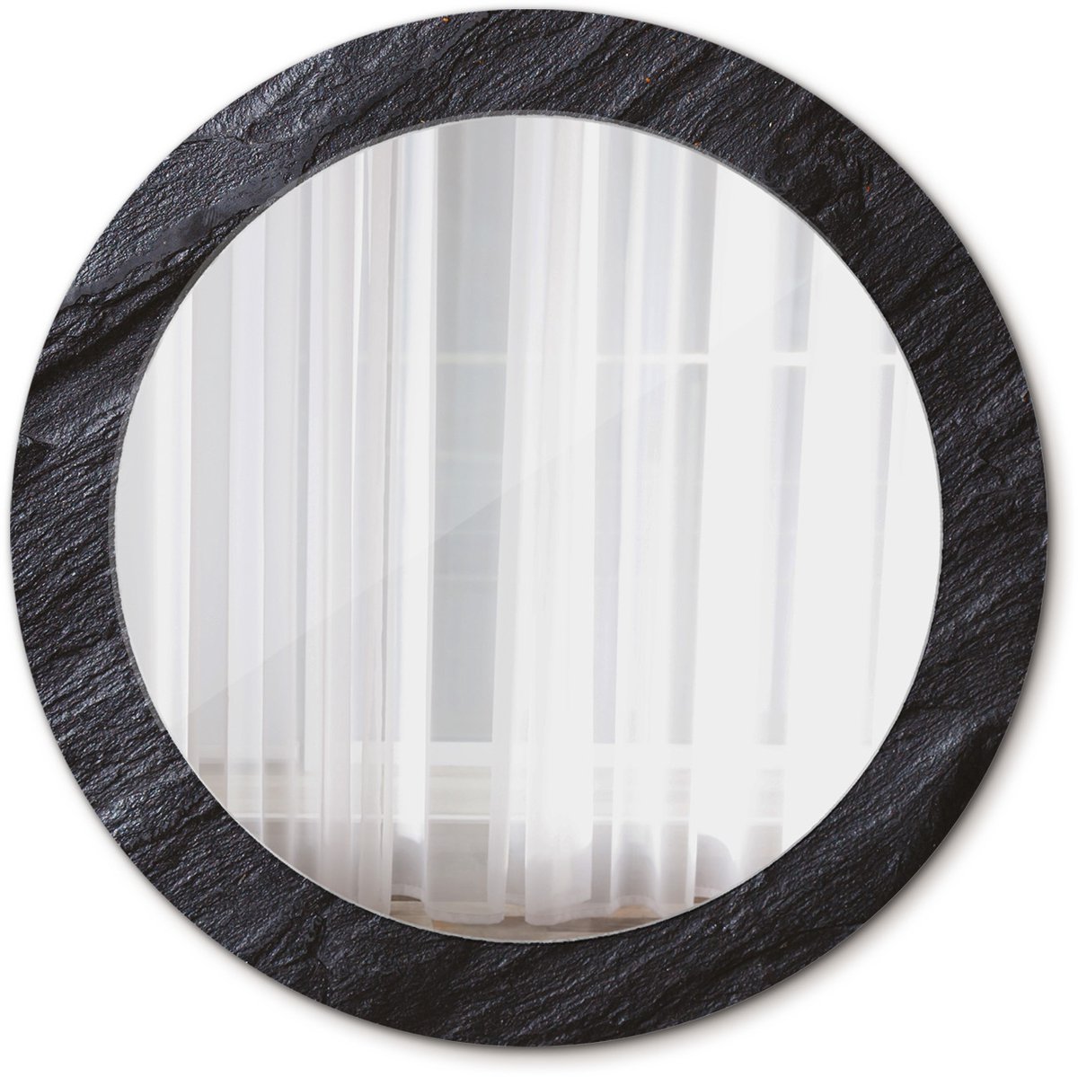 Tulup Spiegel - Ronde Spiegel - Spiegel op gehard Glas - Zwarte steen - Diameter: 70 cm - Stijlvolle spiegel met grafisch motief - Decor voor woonkamer - Spiegel voor hal of entree - Zwarte - Luxe Spiegel - Elegant Spiegel - Hangspiegel