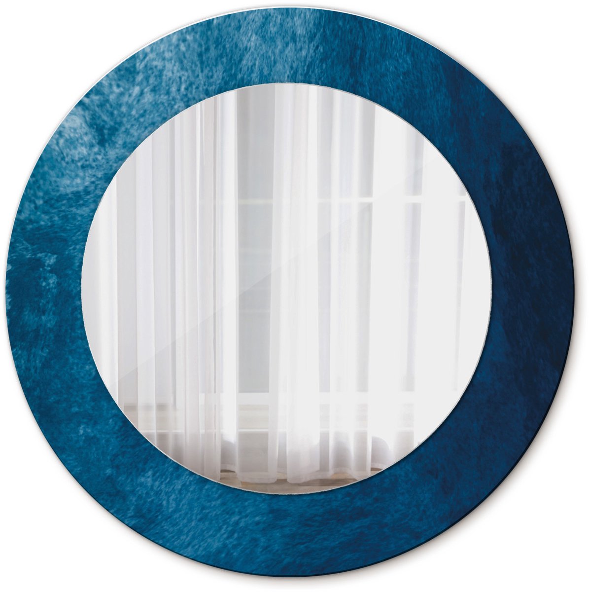TULUP Spiegel - Ronde vorm Spiegel - op gehard Glas - Abstracte kunst - Diameter: 50 cm - Blauwe - Inloopkastspiegel – Badkamerspiegel - Toiletspiegel - Spiegel met decoratieve opdruk - Tijdloos Spiegel - Minimalistische Spiegel - Ronde vorm Blauw Abstracte kunst