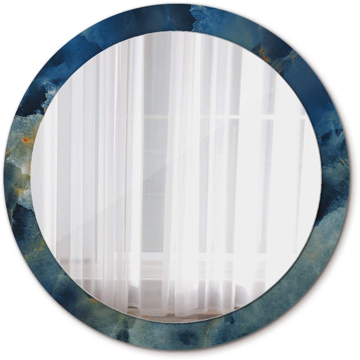 Tulup Spiegel - Ronde vorm Spiegel - op gehard Glas - Onyx marmer - Diameter: 90 cm - Decoratieve spiegel - Slaapkamerspiegel - Badkamerspiegel - Make-upruimte - Kaptafel - Blauwe - Scandinavisch Design - Elegant Spiegel - Ophangsysteem
