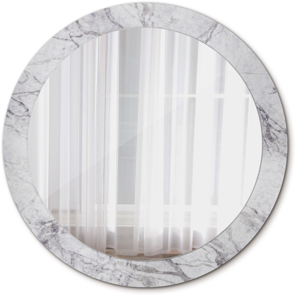 Tulup Spiegel - Ronde vorm Spiegel - op gehard Glas - Wit marmer - Diameter: 80 cm - Spiegel met decoratief motief - Woonkamerspiegel - Inloopkastspiegel - Hal - Grijze - Premium Spiegel - Industrieel Spiegel - Spiegelmontageset