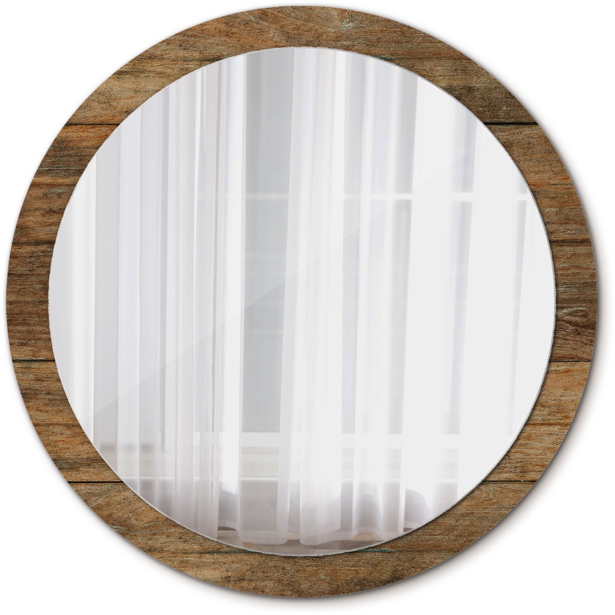 Tulup Spiegel - Spiegel op gehard Glas - Ronde Spiegel - Oud hout - Diameter: 100 cm - Spiegel met decoratief motief - Stijlvol accent - Bruine - Badkamerspiegel - Gangspiegel - Logeerkamer - Scheerspiegel - Hangspiegel