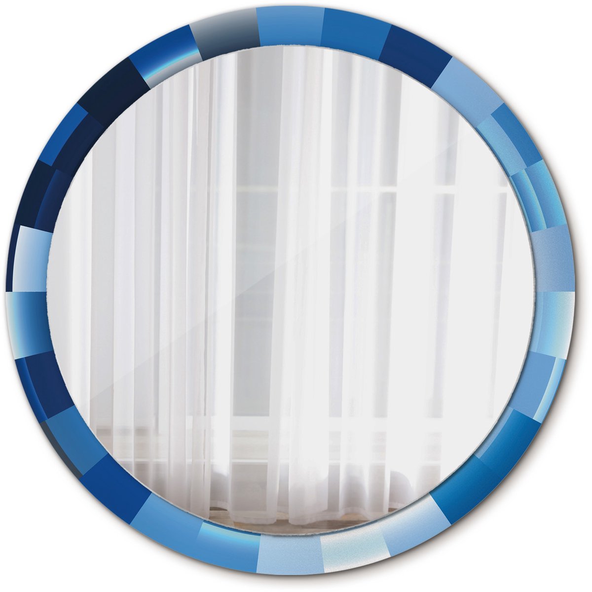 Tulup Spiegel - Ronde Spiegel - Spiegel op gehard Glas - Blauw abstract - Diameter: 100 cm - Spiegel met decoratieve opdruk - Luxe Spiegel - Blauwe - Inloopkastspiegel – Badkamerspiegel - Toiletspiegel - Make-up Spiegel - Montageset