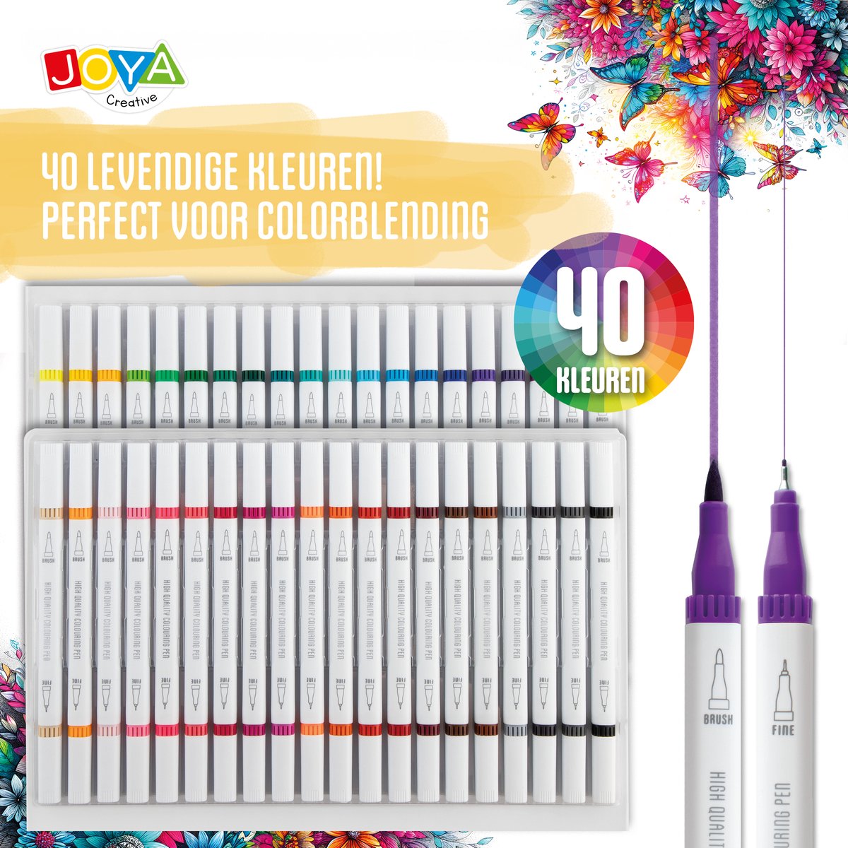 Joya Creative Fineliner Brush Pens Set 40pcs - Stiften voor Volwassenen en Kinderen - Bulletjournal - Handlettering - Gekleurde Fineliners - Drawing Pen Set — afbeelding 2