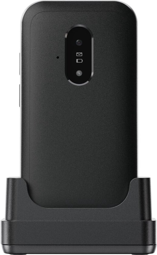 Téléphone portable noir dans un chargeur noir.