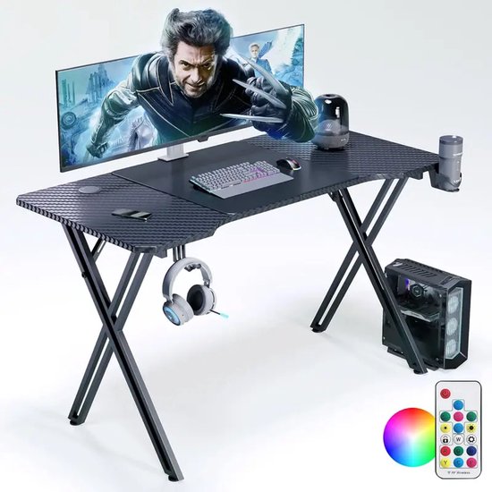 Gamer Bureau Zwart 140x60 cm met Kophouder en Headset Haak - Stevig X-Frame — afbeelding 2