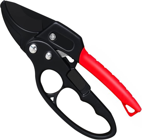 Handsnoeischaar, snoeischaar, tuinschaar, ratelsnoeischaar, 3 keer makkelijker werken, tuingereedschap, scherpe tuinschaar, schaar voor artritis zwakke handen (zwart en rood) van Merkloos	 — afbeelding 2