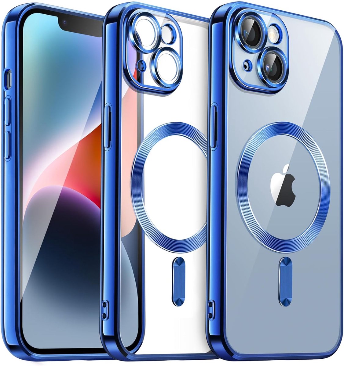 Telefoonhoesje Geschikt voor iPhone 15 Plus – Siliconen Hoes met Chroom – Compatibel met MagSafe – Geïntegreerde Camerabescherming – Donkerblauw – FuturiQ